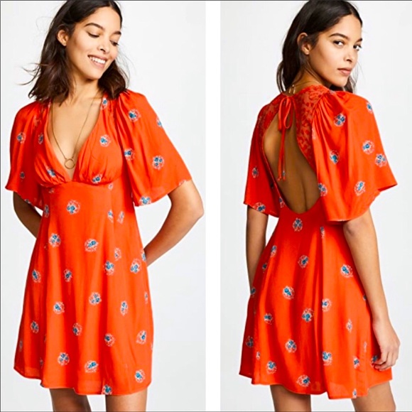 Free People Mockingbird Red Floral Mini Dress - 6 - Picture 2 of 11